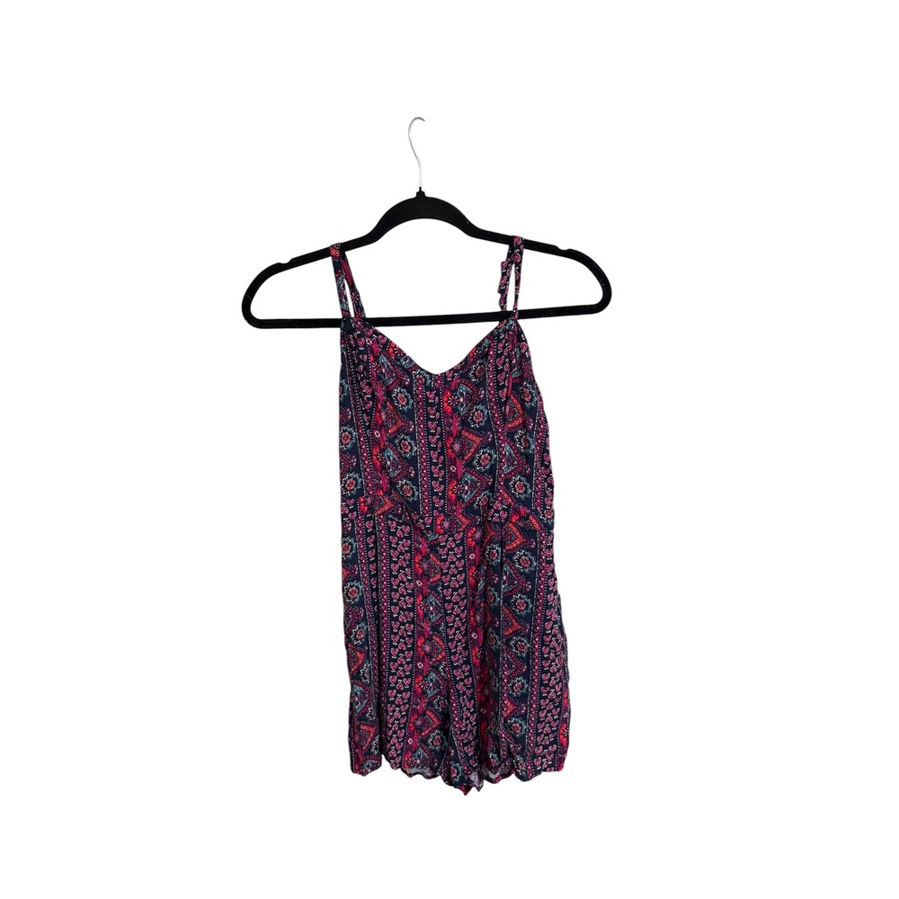 Hollister Boho Medallion Print Romper Navy Red Pink Smocked Back Strappy Small
